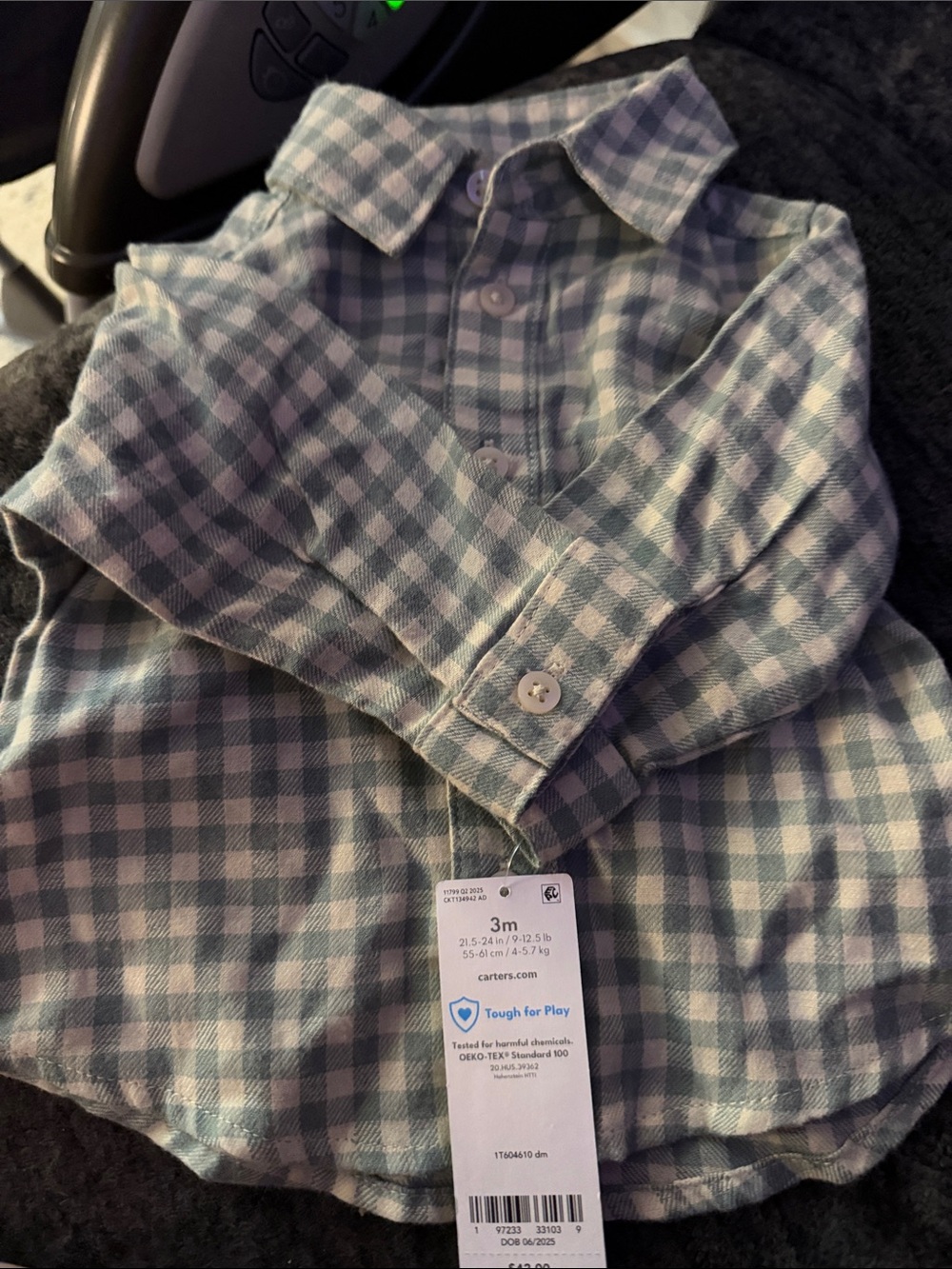 Carter's Green and White Plaid Baby Shirt (3M)